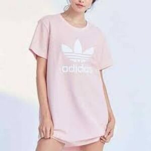 ADIDAS ORIGINALS PALE PINK TREFOIL SHORT SLEEVE TEE SHIRT DRESS SIZE XL EUC